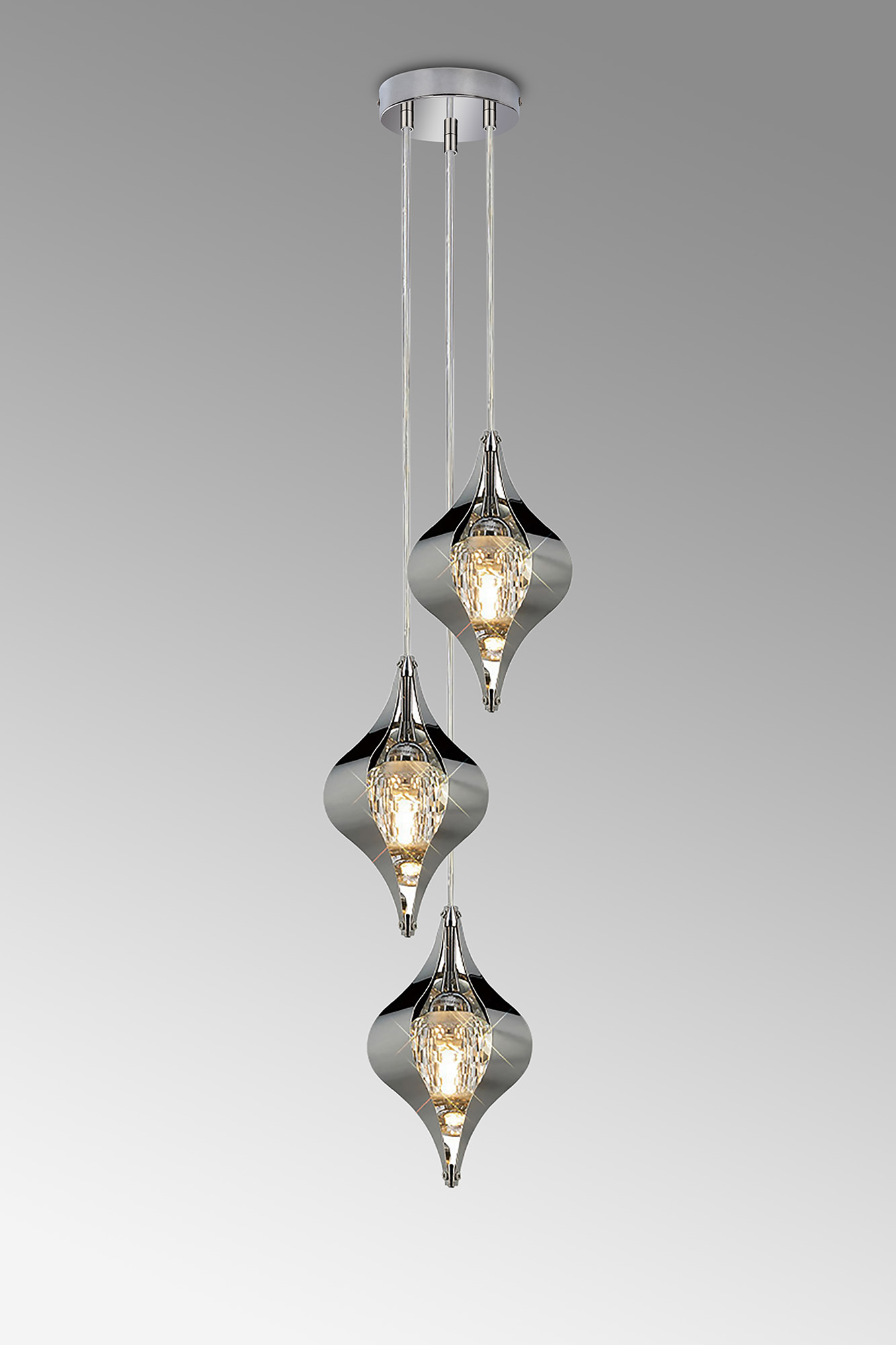 IL31851CH  Amano 18cm Round Pendant, 3 Light Adjustable G9, Polished Chrome/Crystal